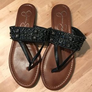 Jessica Simpson Black Beaded Sandals | size 9
